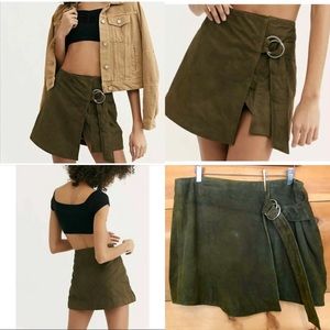 Understated Charlie olive suede leather skirt boho festival renaissance cosplay